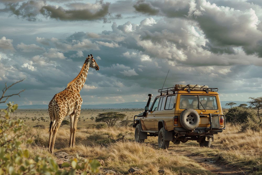 Spotting the giraffe on a safari in Kenya