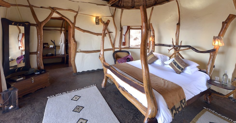 Room set up at the rustic Satao Elarai camp in Tsavo