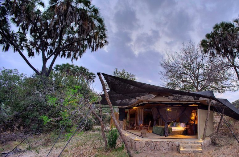 Rustic and luxury tent setup at Roho ya Selous