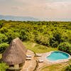 Aerial view of the swimming pool and main area at Semliki Safari Lodge