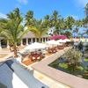 Aerial view of the waterpool, dining area and the beach at Serena Beach Resort