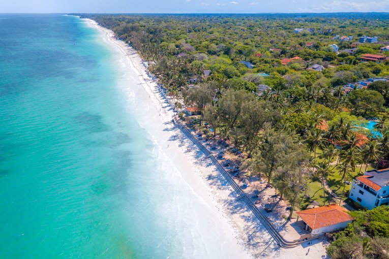 Aerial view of Diani Sea Resort, showing it's closeness to the Indian Ocean