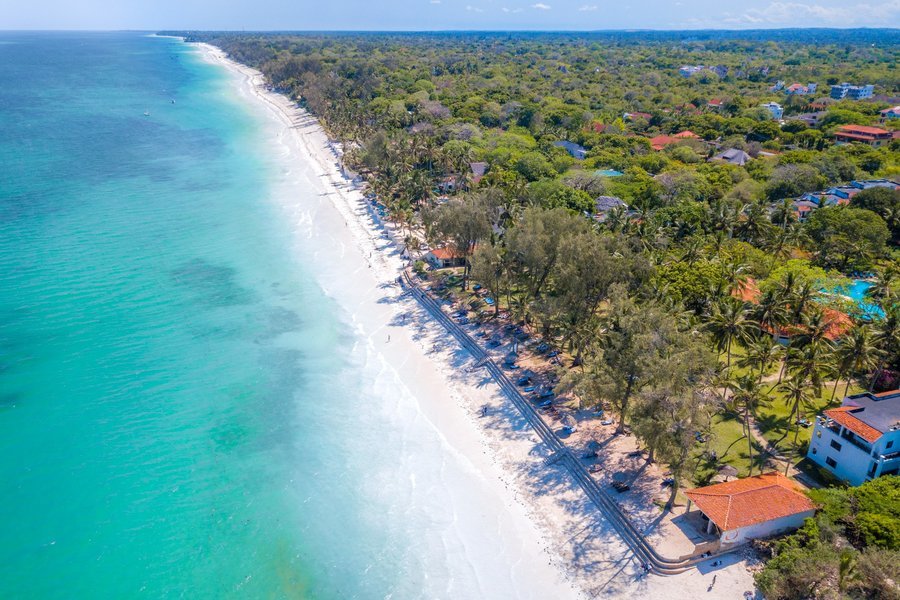 Aerial view of Diani Sea Resort, showing it's closeness to the Indian Ocean