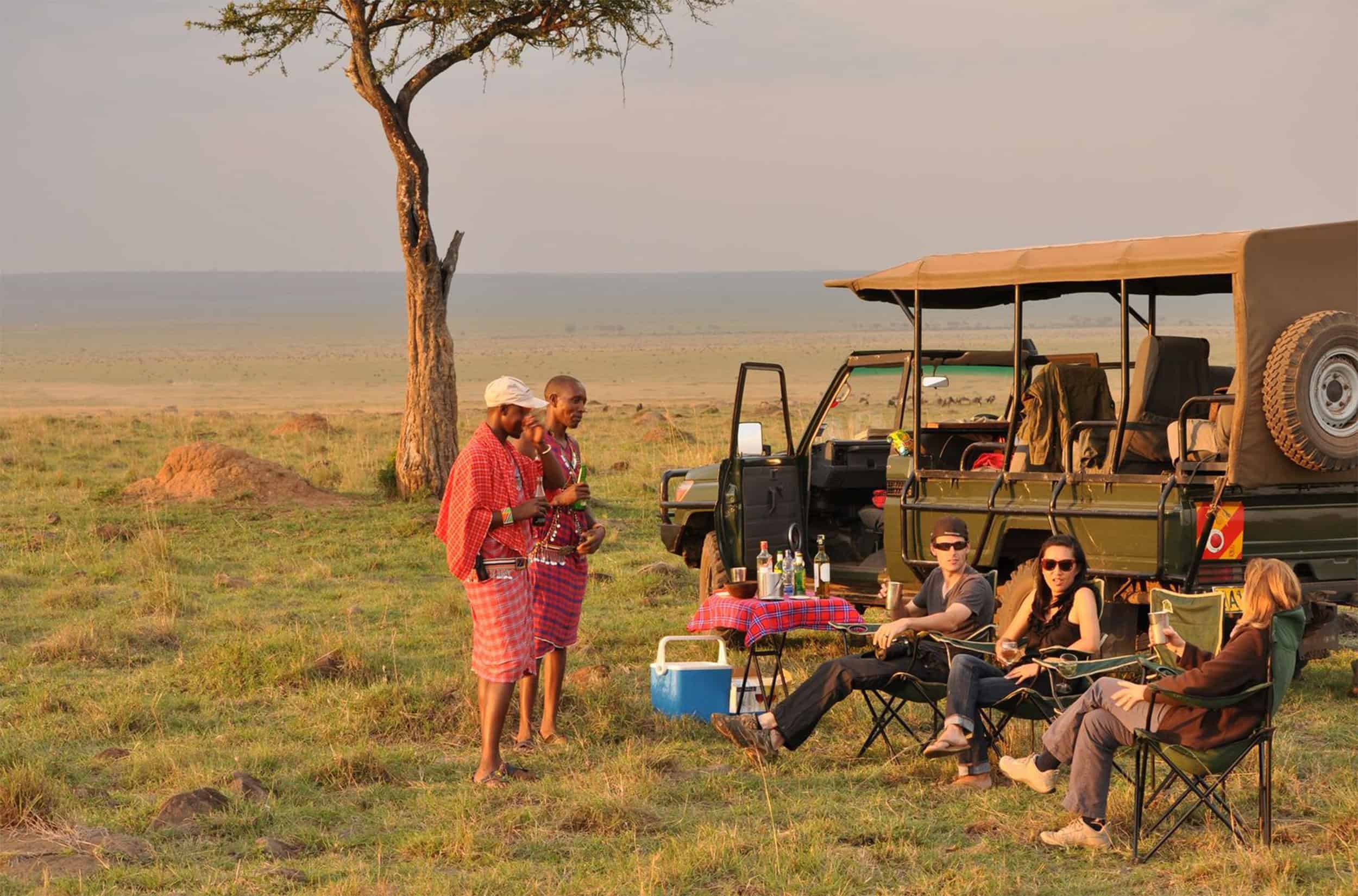 A wild lunch break setup in Maasai Mara Savanna.