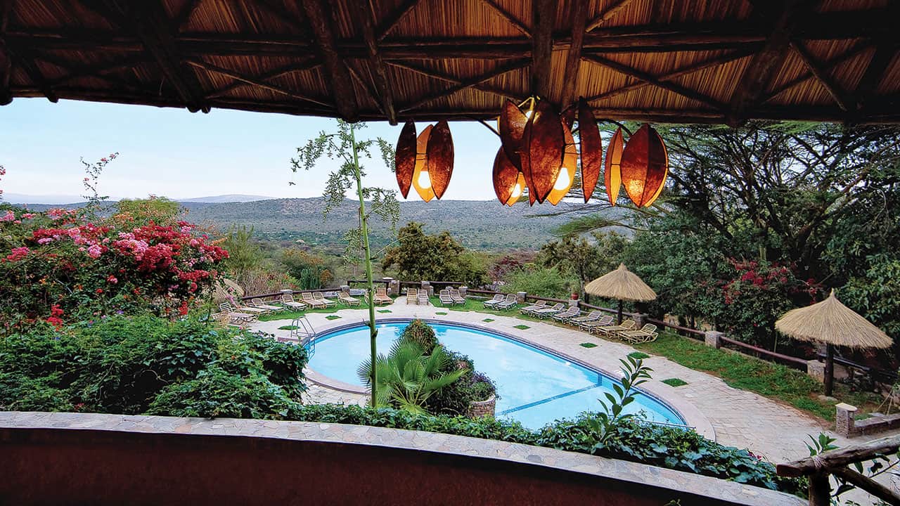 A luxury beautiful view of a swimming pool in Mara Sopa Lodge.