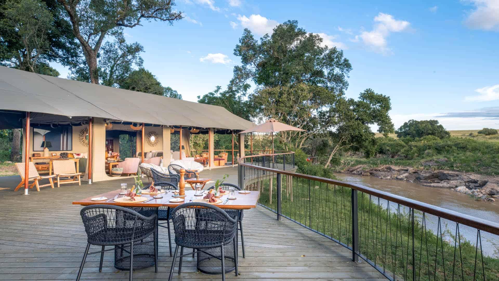 Main tent area, with outdoor setup at Rekero Camp