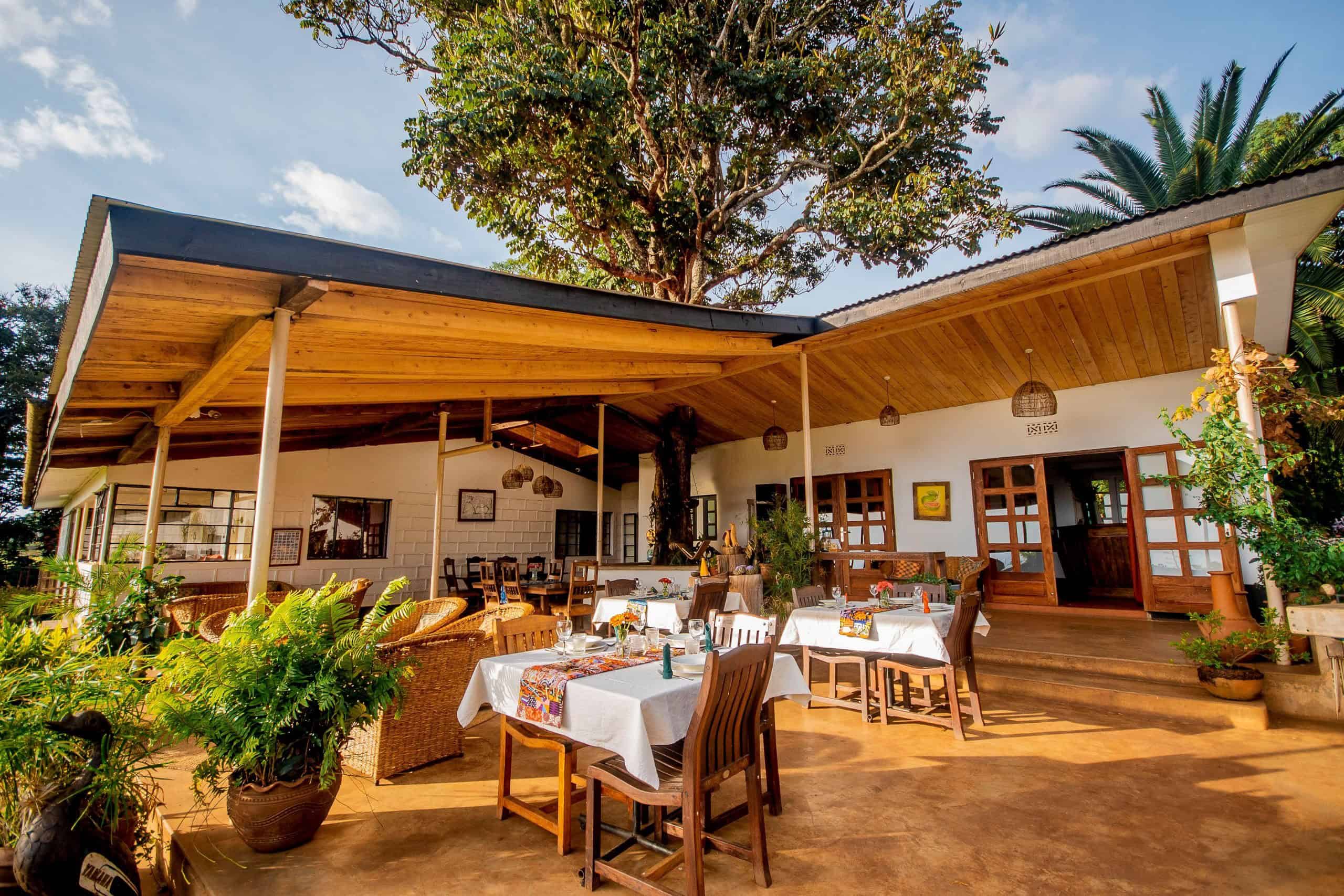 Outdoor dining setup at Simba Farm Lodge