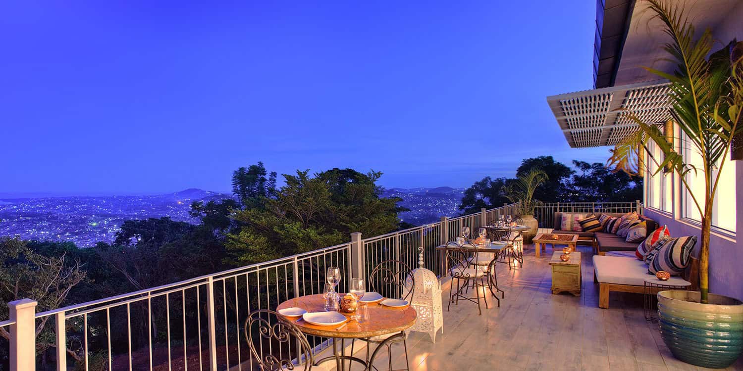 Outdoor Dining setup at Latitude 0 Degrees Hotel in Kampala