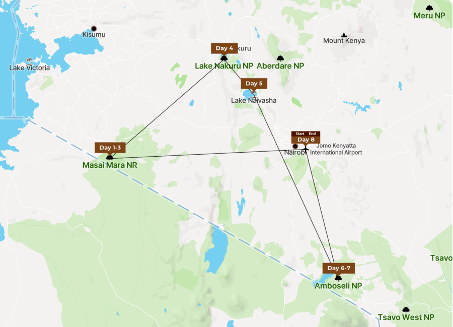 http://Mapa%20del%20recorrido%20del%20safari%20de%208%20días%20por%20Kenia
